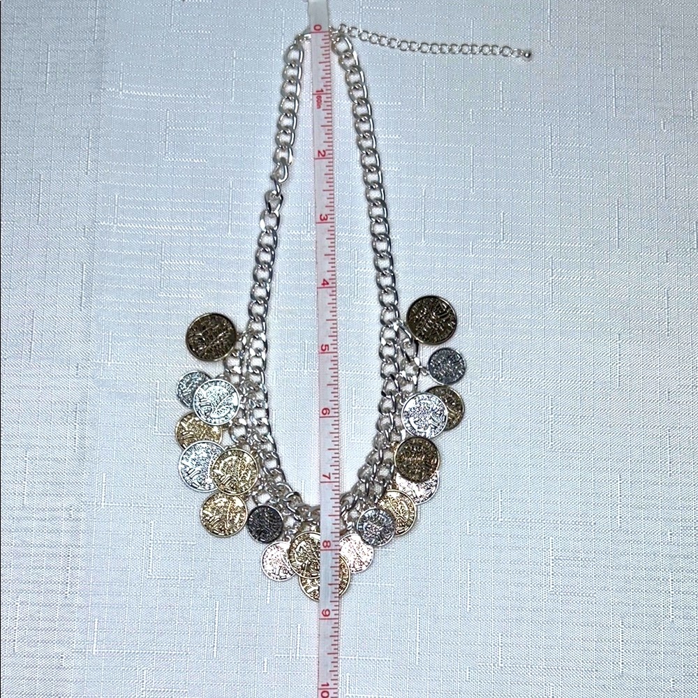 Francaise Republique | Chic Silver and Gold Coin Necklace Bohemian NWOT - Picture 4 of 8